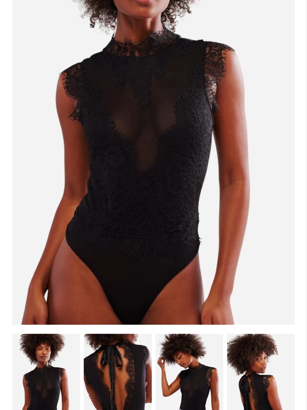 Free People Sheer Lace Mock-Neck Black Bodysuit